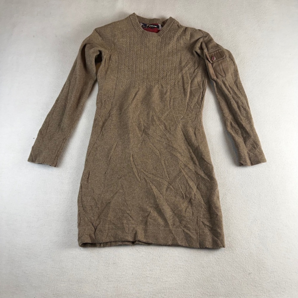 Barbour Women Tan Brown Knit Long Sleeve Sweater Dress Size 10 Union Jack Detail